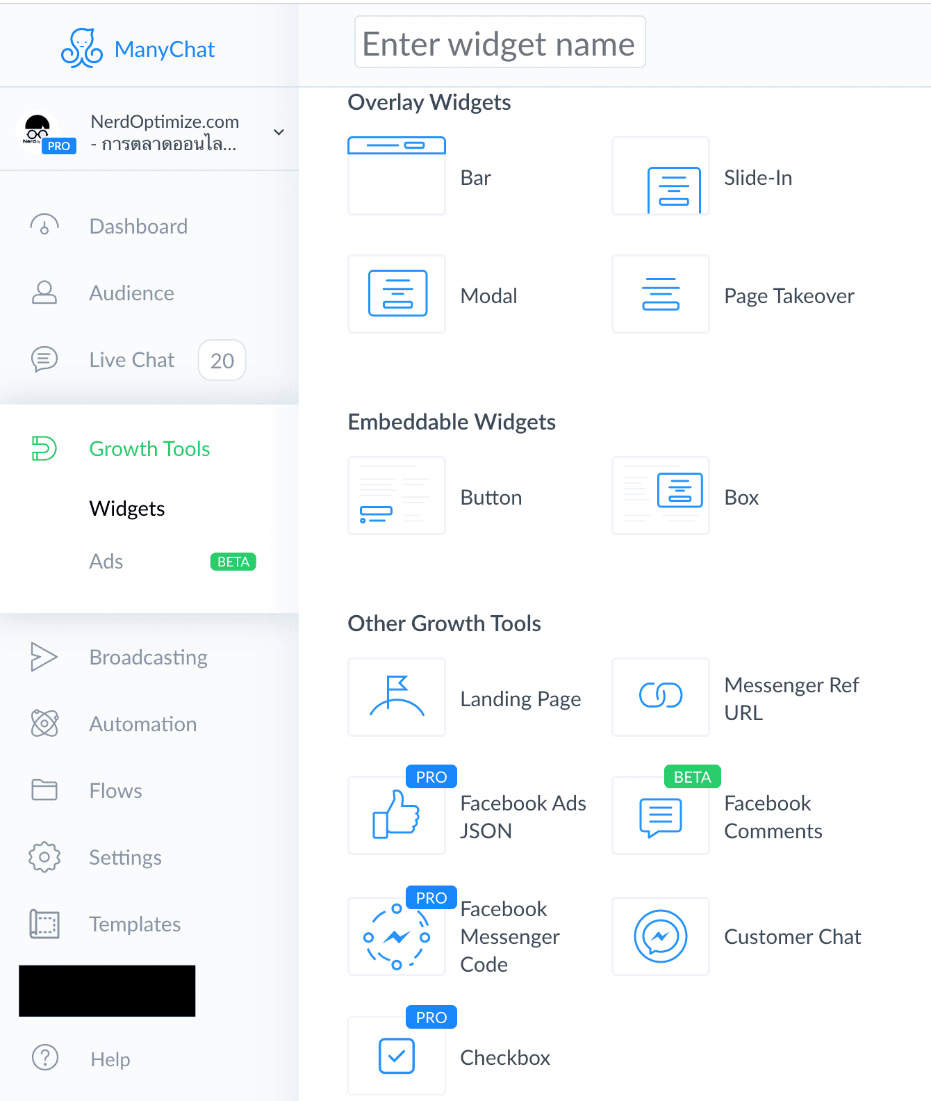 Growth Tools Overview Manychat