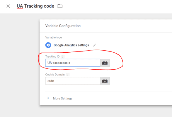 สามารถใส่ UA ID ได้ที่แทป Variable ของ Google Tag Manager