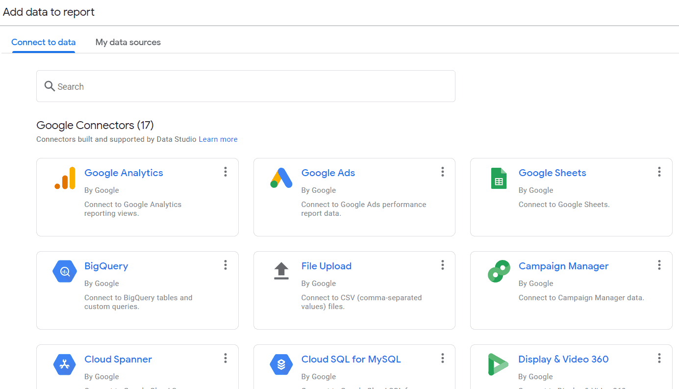 Google Data Studio สามารถ Connect ได้หลายแหล่ง