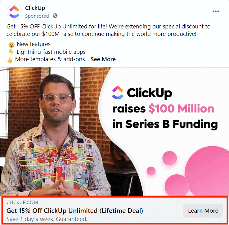 Call To Action Facebook จาก ClickUp