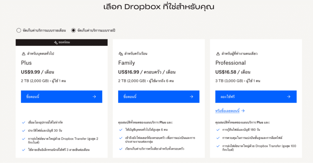 Call To Action ตัวอย่างจาก Dropbox
