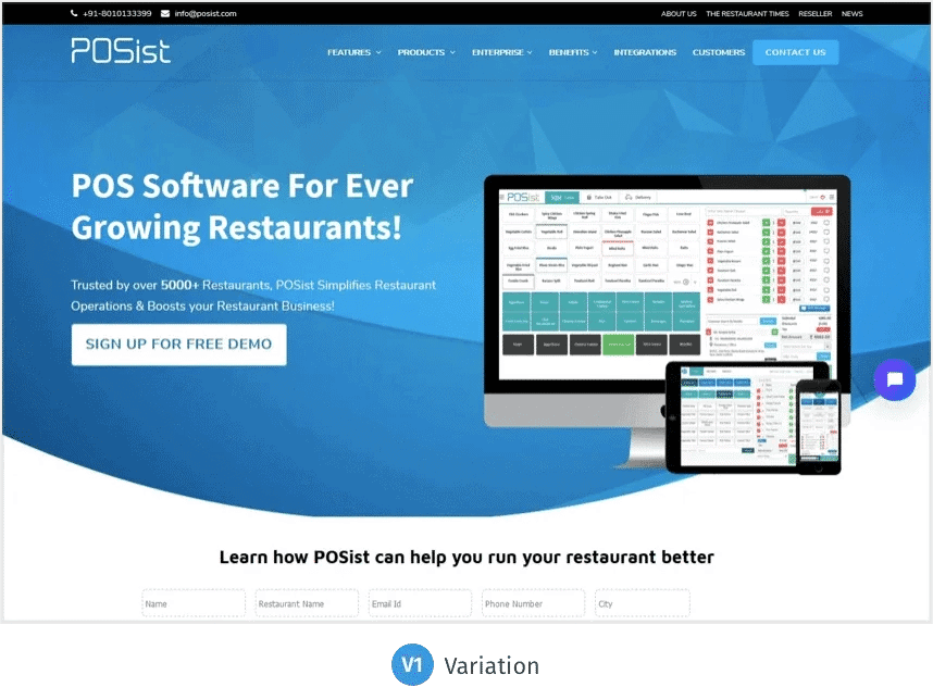 เว็บไซต์ POSist ที่ทำเกี่ยวกับ SaaS สำหรับร้านอาหาร