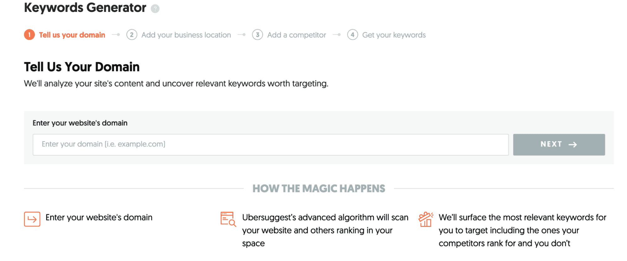Ubersuggest สามารถทำ Lab แบบ Keywords Generator