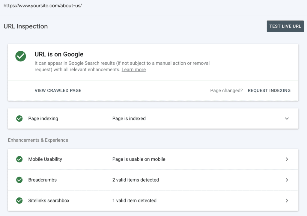 google search console url inspection