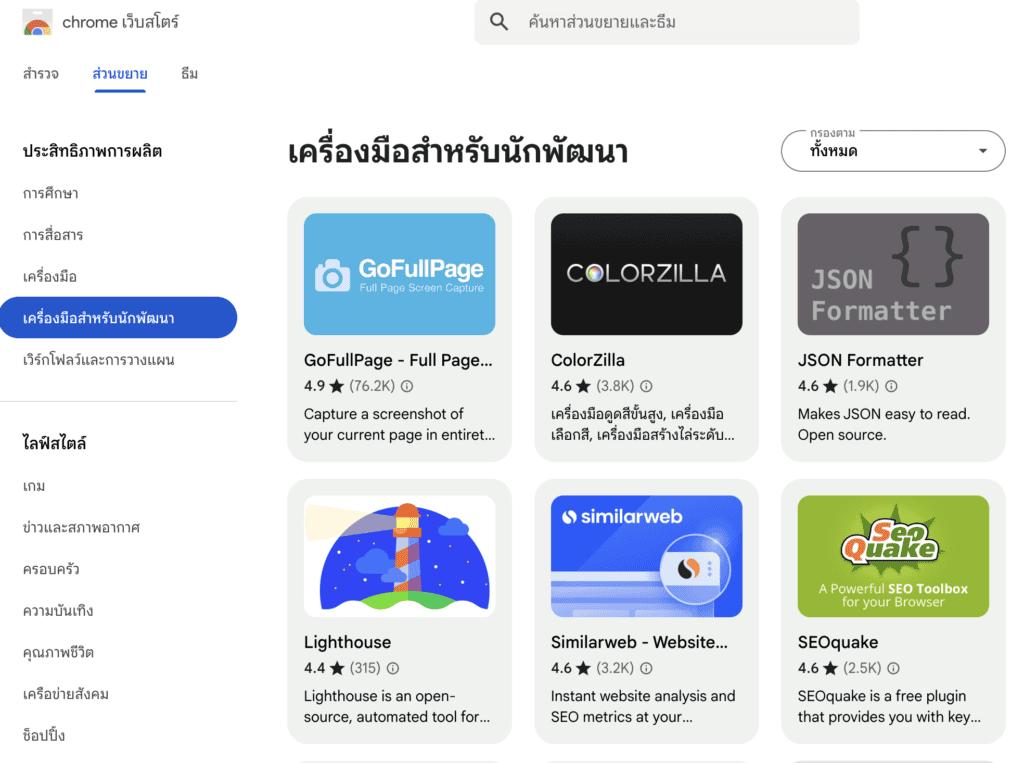 Extensions (ส่วนขยาย) บน Chrome Web Store