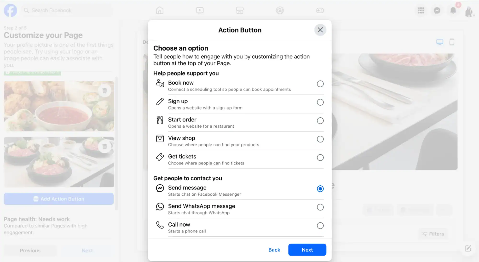 ตัวอย่างการตั้งค่าปุ่ม Call to Action บนเพจ Facebook