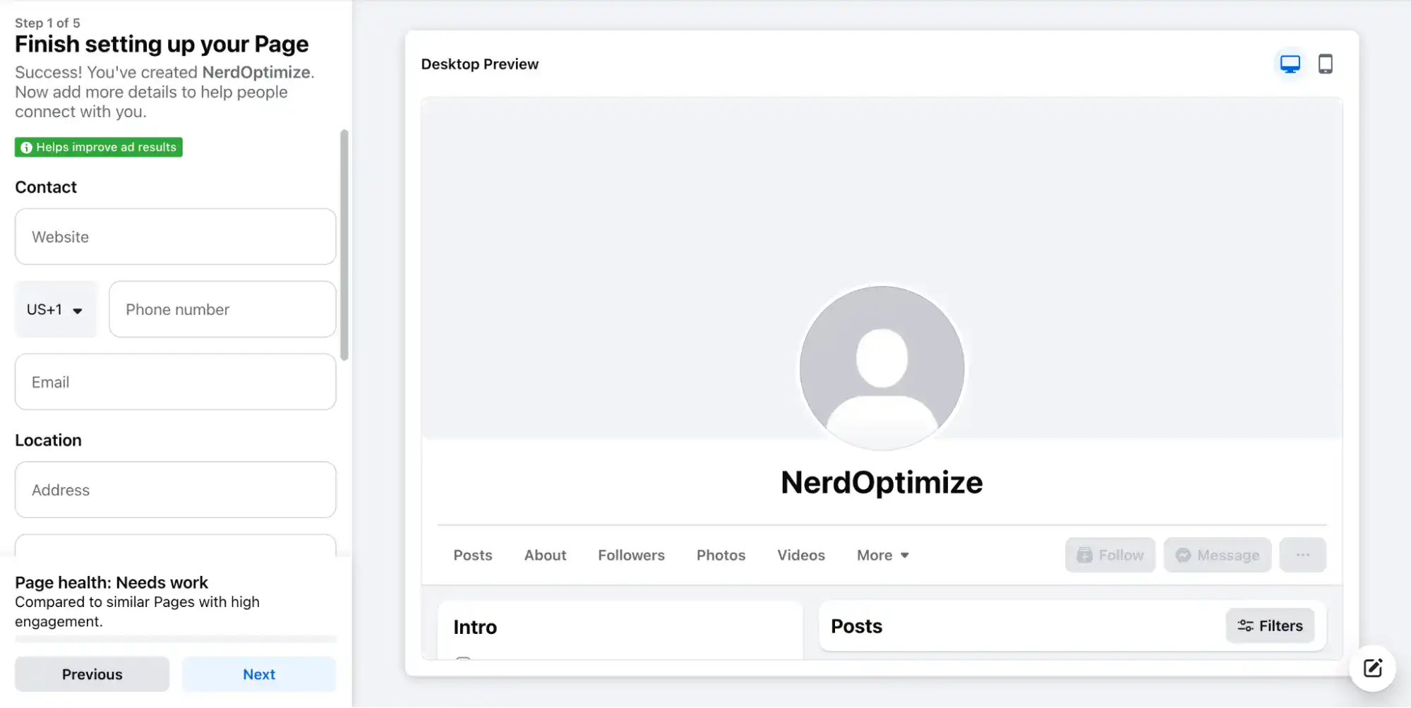 กรอกข้อมูลติดต่อในเพจ Facebook