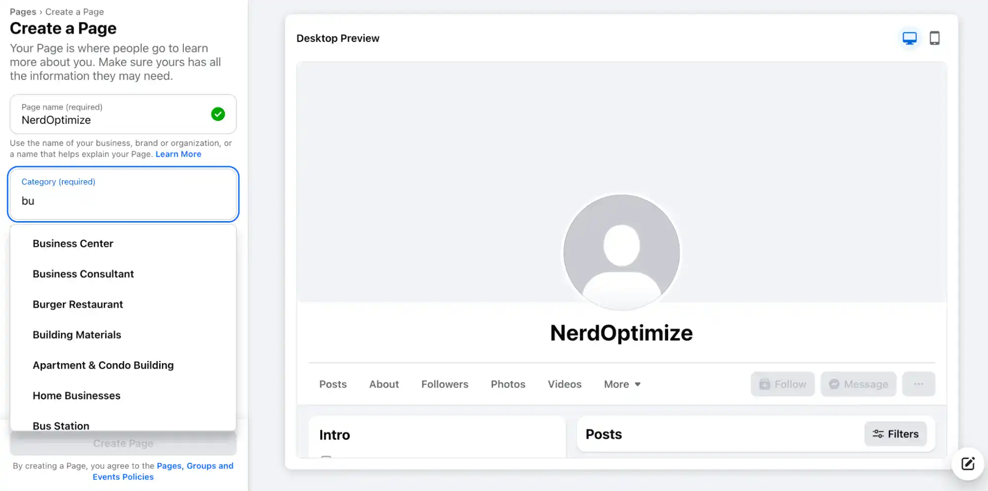 การกรอกข้อมูลเพื่อสร้างเพจ Facebook