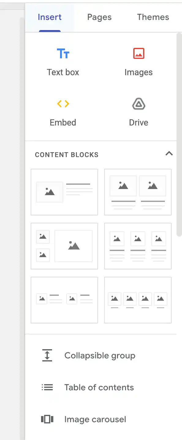 เพิ่มองค์ประกอบด้วยการ insert บน Google Sites