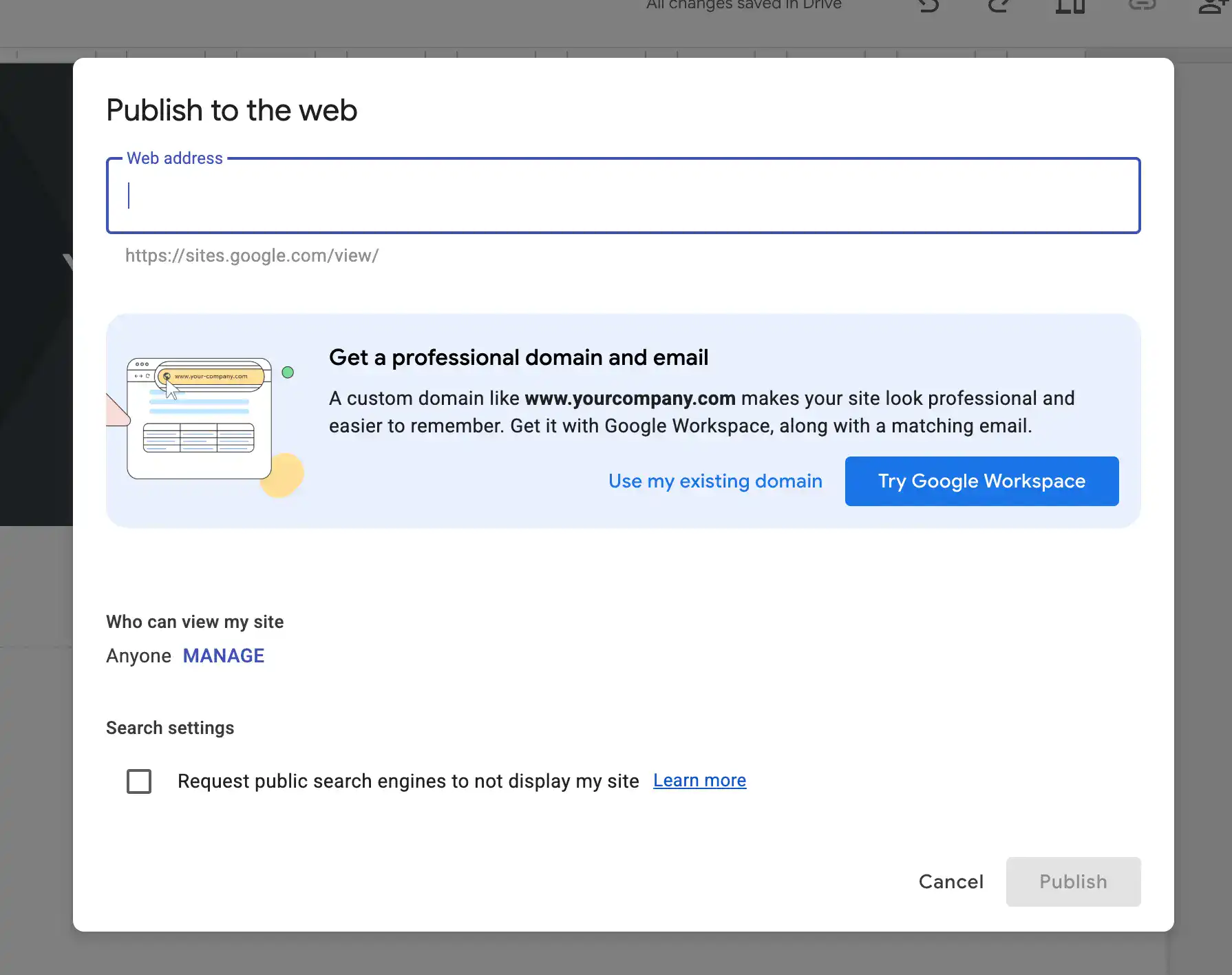 การเผยแพร่Google Sites